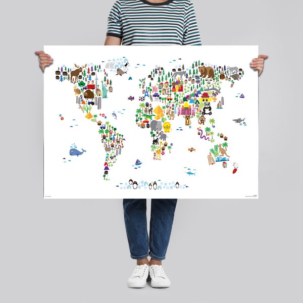 Animal Map Of The World Poster