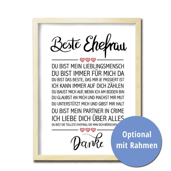 Beste Ehefrau Kunstdruck