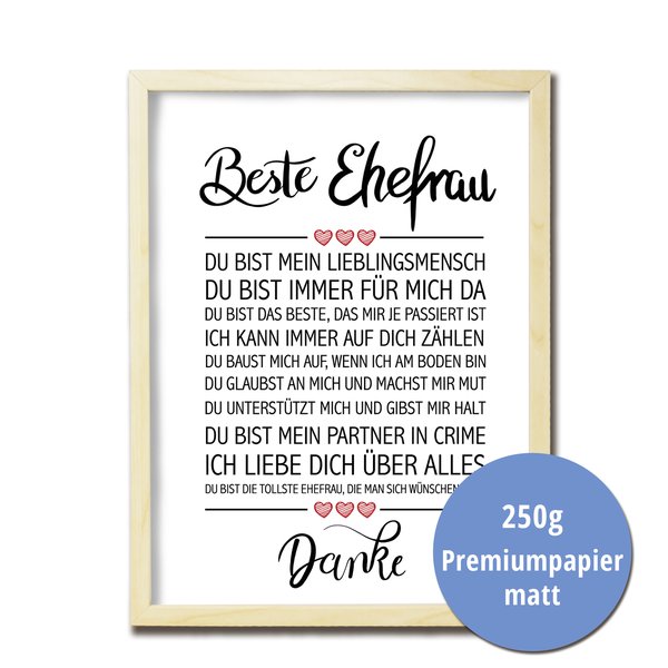Beste Ehefrau Kunstdruck