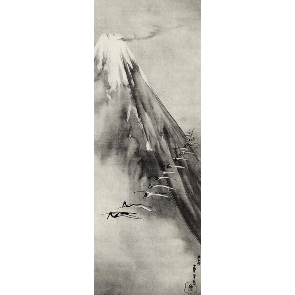 Cranes Flying Past Mount Fuji