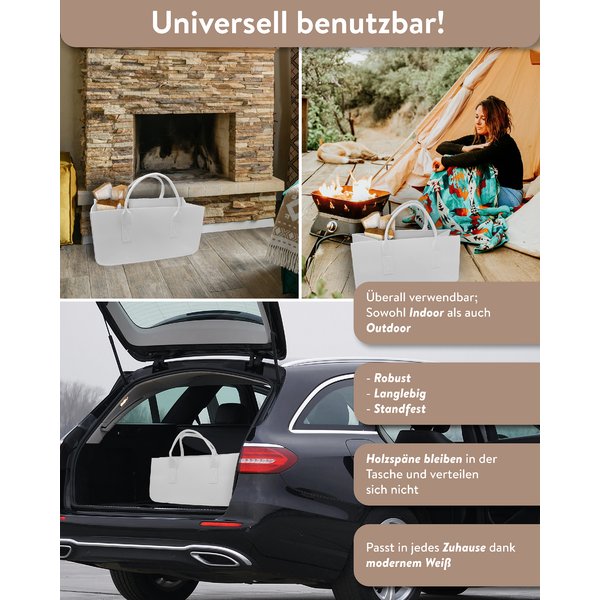 Filztasche Kaminholz Wei&szlig;