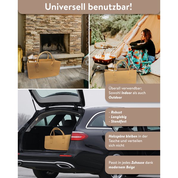 Filztasche Kaminholz Beige