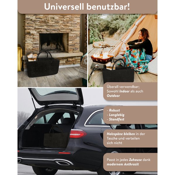 Filztasche Kaminholz Anthrazit