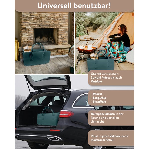 Filztasche Kaminholz Petrol