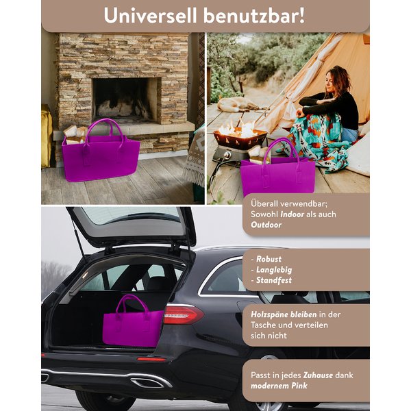 Filztasche Kaminholz Pink