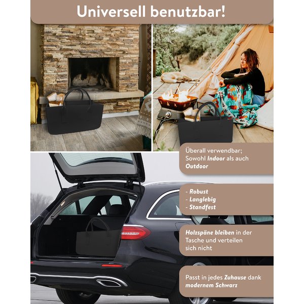 Filztasche Kaminholz Schwarz