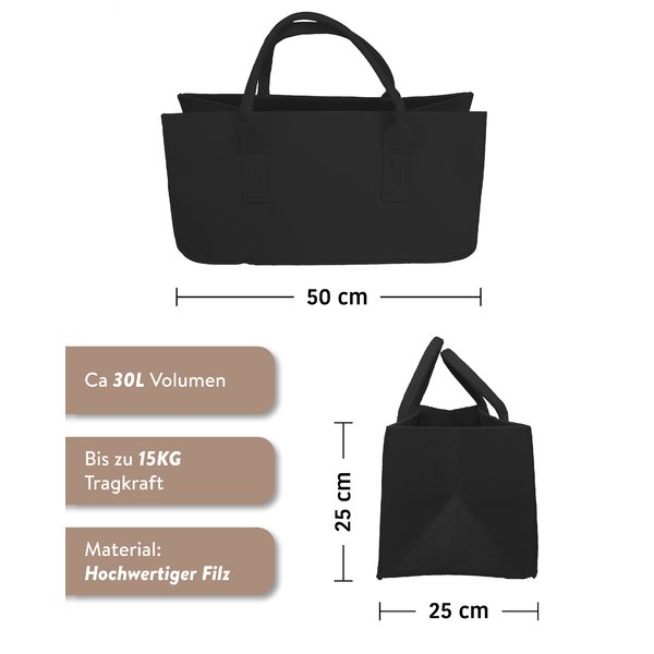 Filztasche Kaminholz Schwarz