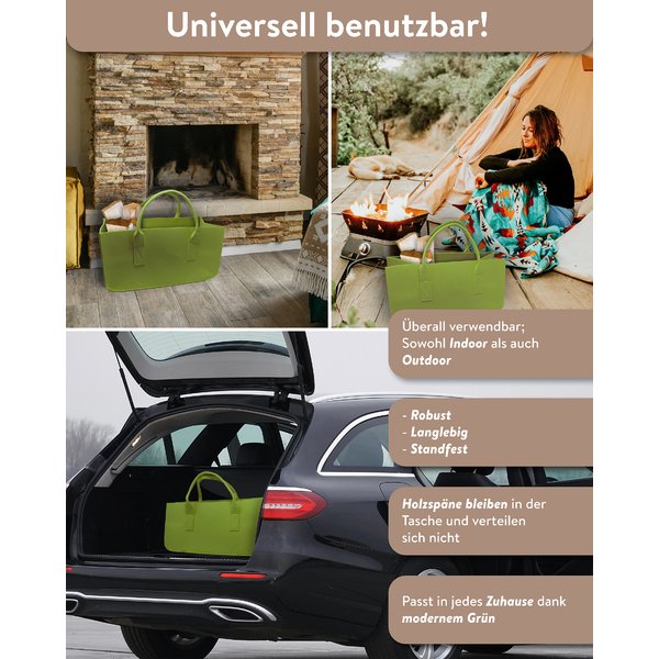 Filztasche Kaminholz Gr&uuml;n