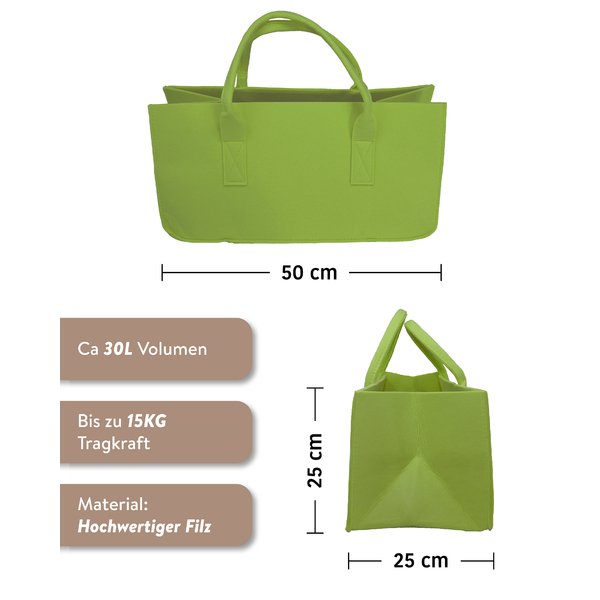 Filztasche Kaminholz Gr&uuml;n