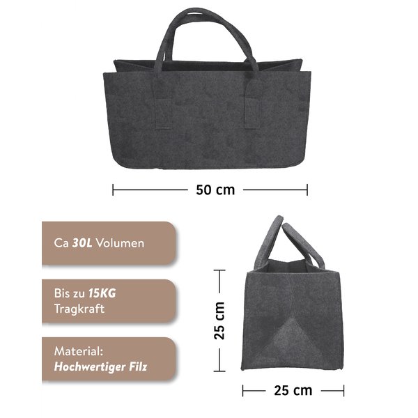 Filztasche Kaminholz Grau