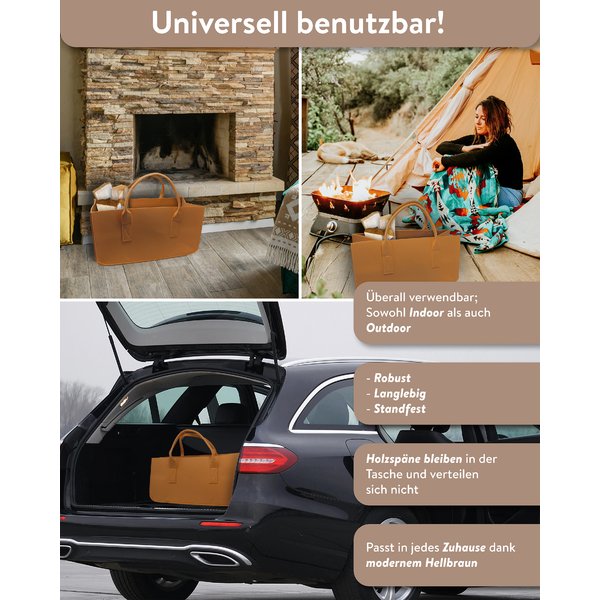 Filztasche Kaminholz Hellbraun