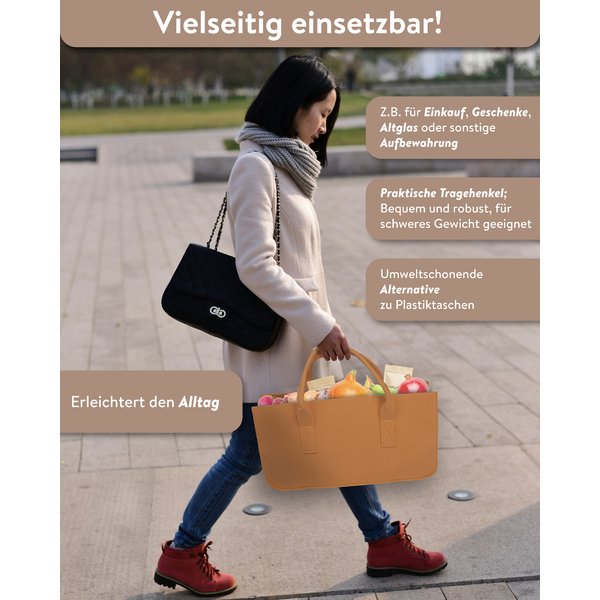 Filztasche Kaminholz Hellbraun