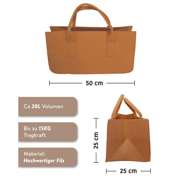 Filztasche Kaminholz Hellbraun