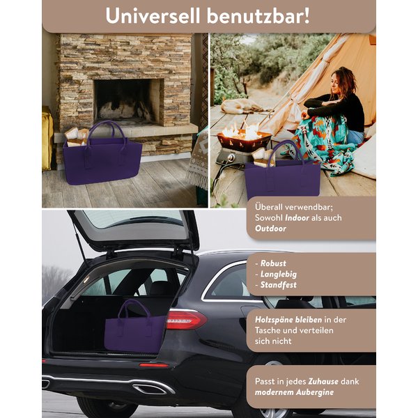Filztasche Kaminholz Aubergine