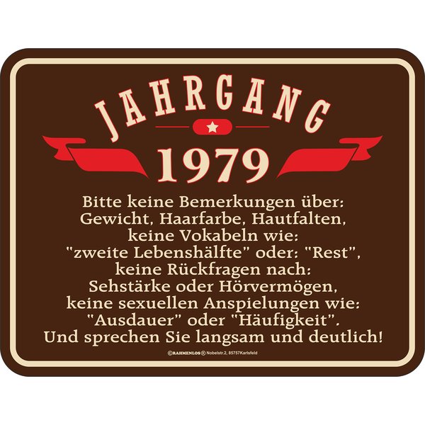 Jahrgang 1979 Blechschild