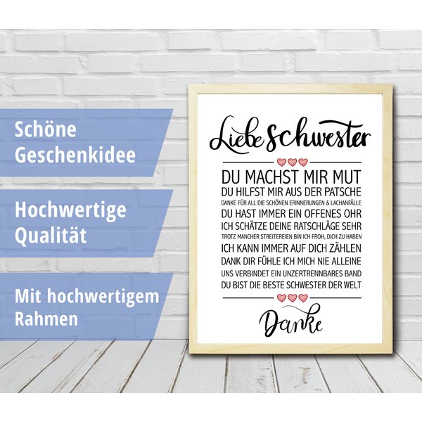 Liebe Schwester gerahmter