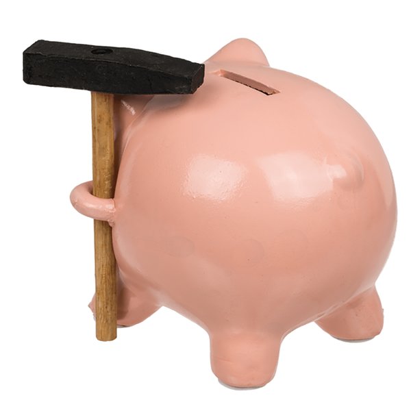 Spardose Schwein mit Hammer