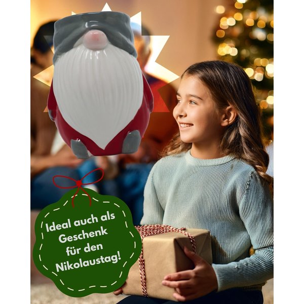 Wichtel Tasse 3D Rot Grau Weiß