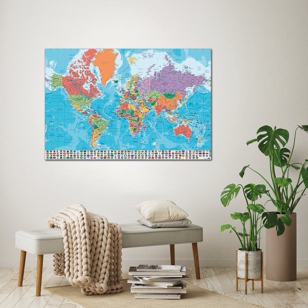 Weltkarte Poster mit Flaggen